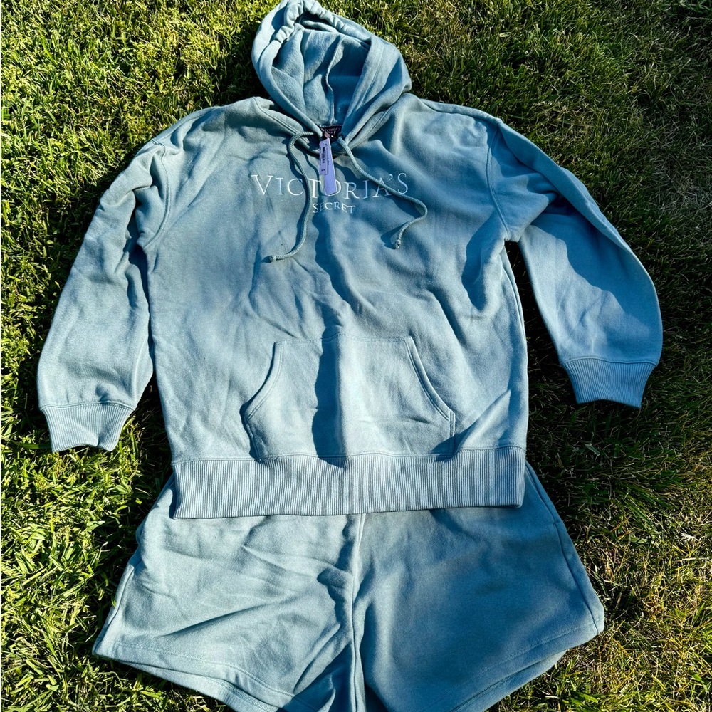 Victoria's Secret Blue Hoodie and Shorts Set